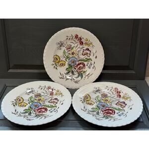 Set of 3 Vintage Vernon Kilns "May Flower" 10”Dinner Plates